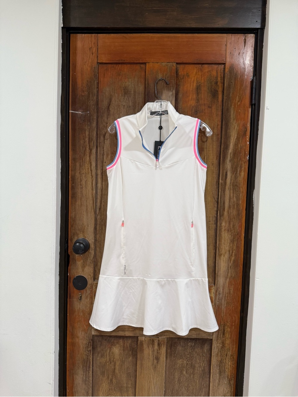 Ralph Lauren White Sleeveless Polo Midi Dress with Pink & Blue Trim